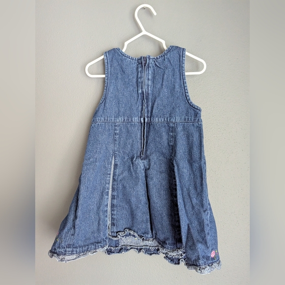 Vintage 3T Denim Cotton Dress With Stitched Pink Flowers. Vintage Denim Dress 3T - Picture 5 of 7
